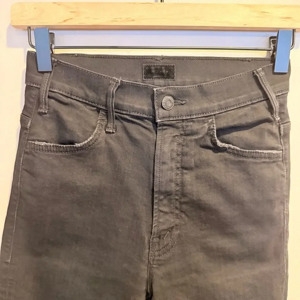 Mother‎ The Hustler Ankle Fray Black Wash Stretch Jeans Raw Hem Womens 24 Edgy